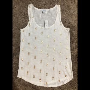 NWT Womens Old Navy Gold Pineapple Tank, Sz XS